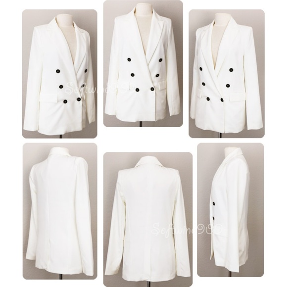 Last 1☝️ White Double Breasted Long Blazer Jacket - Picture 7 of 8